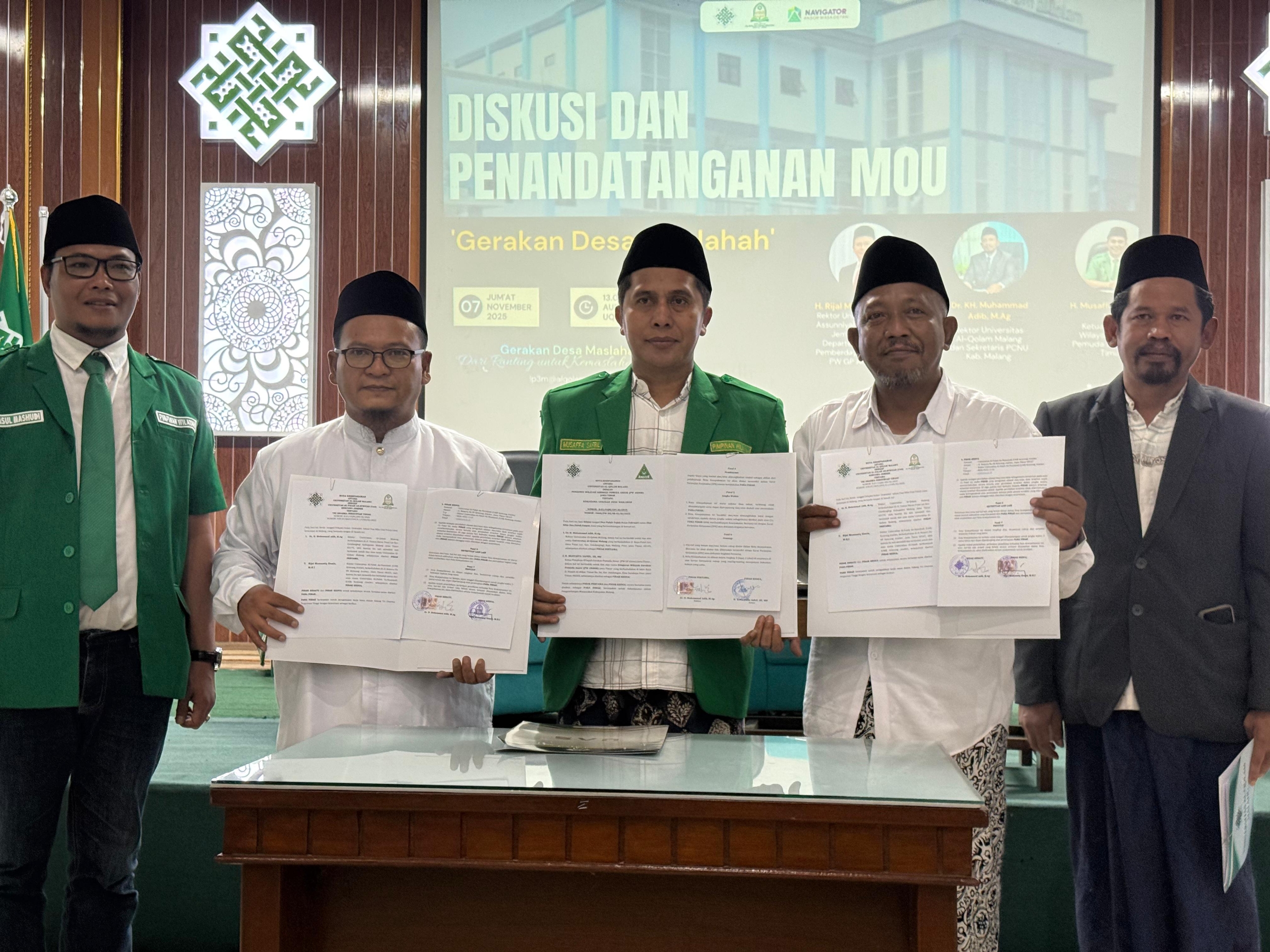 Ansor Jawa Timur dan Universitas Al-Qolam Malang Tandatangani MoU Gerakan Desa Maslahah